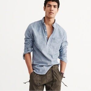 Vintage Y2K Abercrombie & Fitch Chambray Denim Popover Shirt Men’s Small Coastal